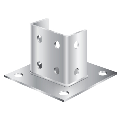 TWELVE-HOLE SQUARE POST BASE 6"WX6"LX3-1/2"T DOUBLE CHANNEL TALL CLEVIS